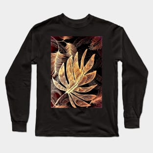 METALLIC BLACK GOLD BRONZE TROPICAL LEAVES Long Sleeve T-Shirt